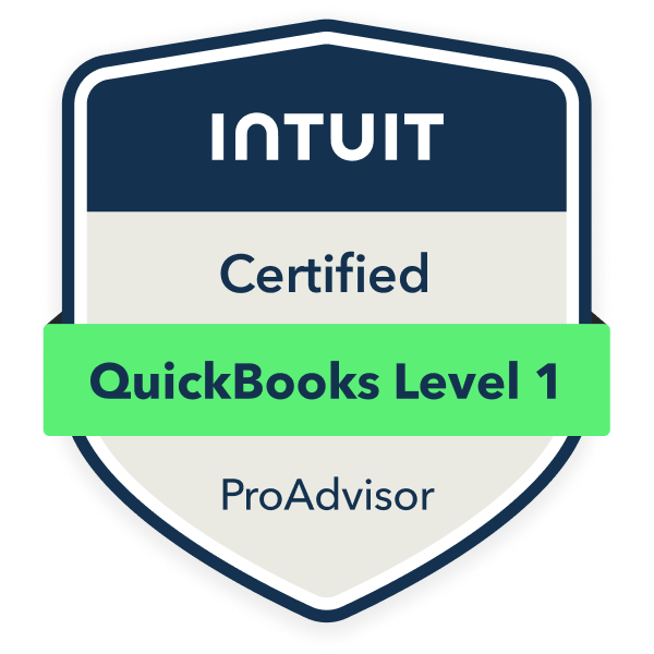 QuickBooks Certified ProAdvisor Level 1 badge